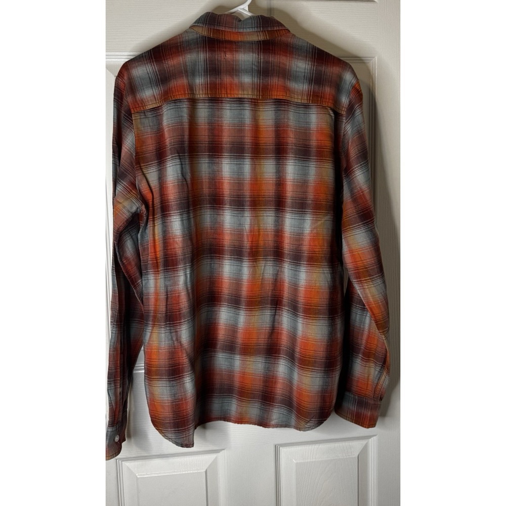 Outerknown Shirt Mens Medium Rust Orange Blue Gray Plaid Casual Surf Linen - Picture 3 of 7